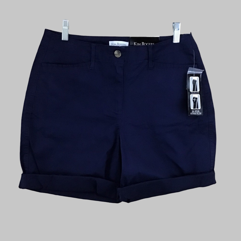 Kim Rogers Womens Harbor Navy Super Stretch Bermuda Shorts Size 8 NWT